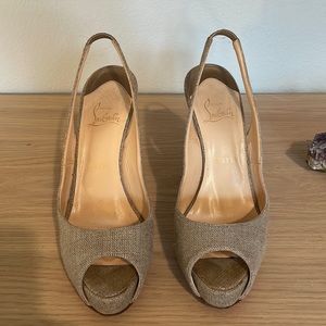Christian Louboutin Silver Tweed Slingbacks